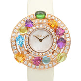Bulgari BVLGARI Astrale Cerchi Diamond & Colored Stone Watch, 18K Pink Gold (PG), Diamond, Leather Strap, Women's, White, White Shell, AEP36G — Very Good