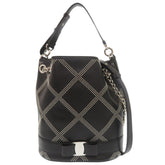 Salvatore Ferragamo Vara Ribbon Studded Bucket Bag, Leather, Black, 2-Way Handbag/Shoulder 0772Salvatore — Like New