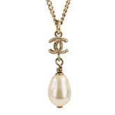 B13S CHANEL Chanel Coco Mark Pearl Chain Necklace Gold Color Women's — Like New