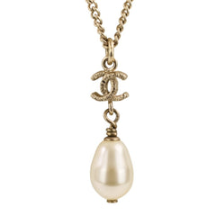 B13S CHANEL Chanel Coco Mark Pearl Chain Necklace Gold Color Women's — Like New
