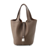 Hermes Picotin Lock PM handbag, Etoupe, Taurillon Clemence leather, W stamp, HERMES tote bag, Lock, Picotin, women's — Like New