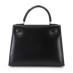 Hermes Kelly 28, Box Calf Leather, Black, 2-way Handbag/Shoulder Bag, 〇X Stamp, Made in 1994, External Stitching, Gold Hardware — Like New