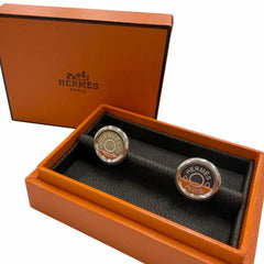 HERMES AG925 Sellier motif Clou de Selle cufflinks, silver, made in France, total weight 13.23g, men's, with box — Like New