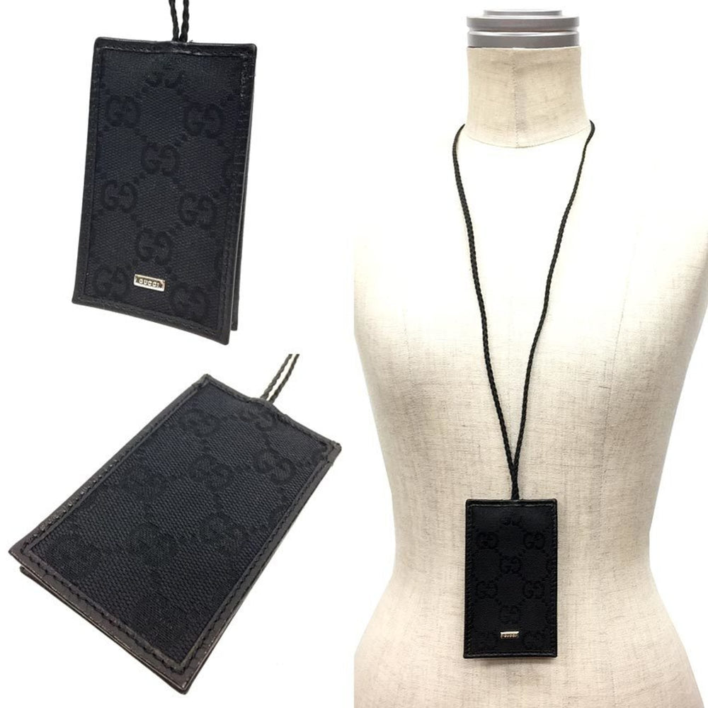 GUCCI GG Canvas Crochet Necklace Key Ring Keychain Charm Black Pendant Gucci Men's — Like New