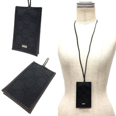 GUCCI GG Canvas Crochet Necklace Key Ring Keychain Charm Black Pendant Gucci Men's — Like New