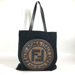 FENDI 7V35 Shoulder Bag FF Tote Canvas Leather Men's Women's Black — Like New
