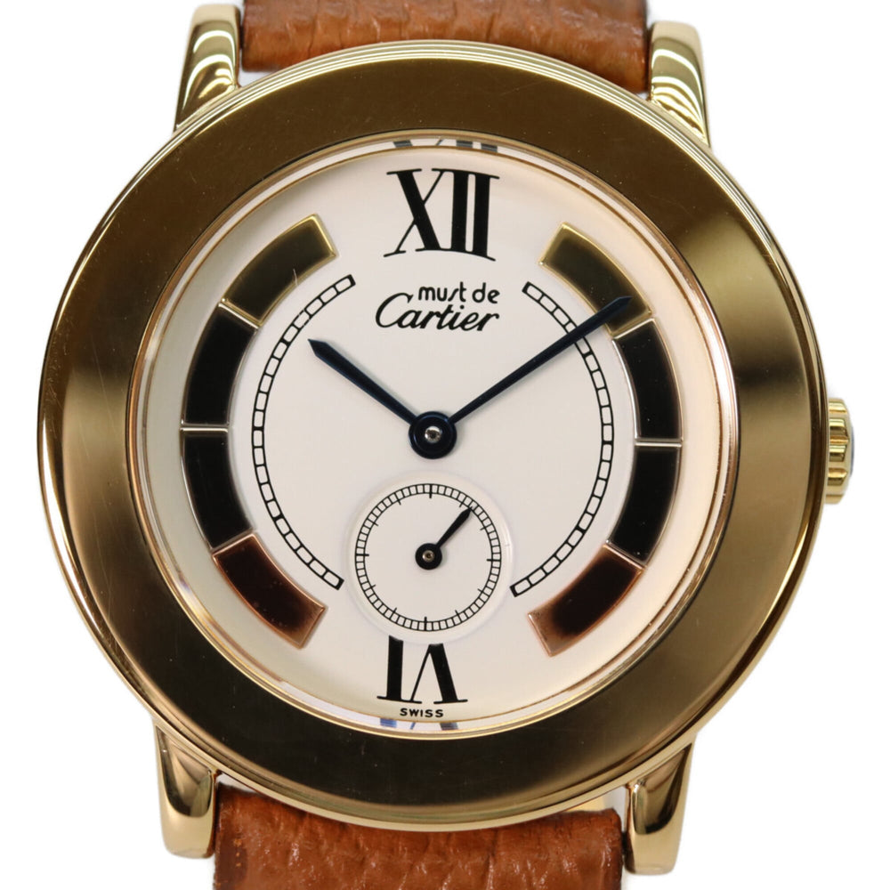 Cartier W1006922 925 Must de Ronde LM Vermeil Small Seconds Trinity Watch Gold Ivory Dial Ladies — Like New