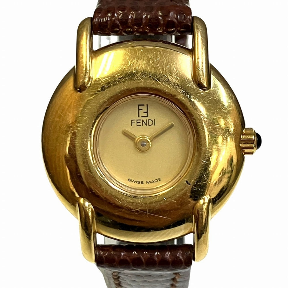 Fendi watch, total weight 21.8g, GP (gold plated) leather strap, quartz movement, beige dial, 400L — Good