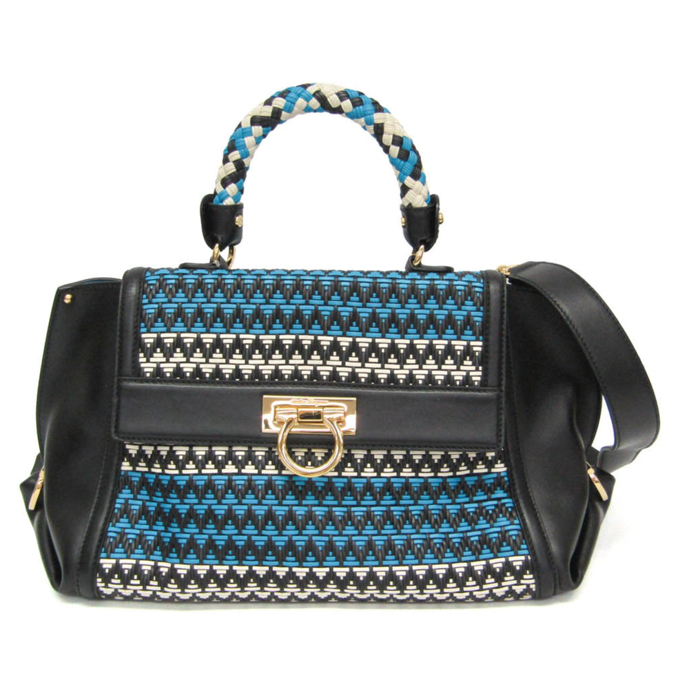 Salvatore Ferragamo Gancini Sophia DH-21 G175 Women's Leather Handbag,Shoulder Bag Black,Blue,White — Like New