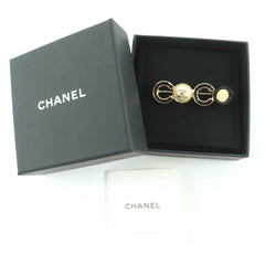 CHANEL B24B Coco Mark Brooch with Faux Pearls, Black and Gold, Box, Made in Italy, Women's — Like New