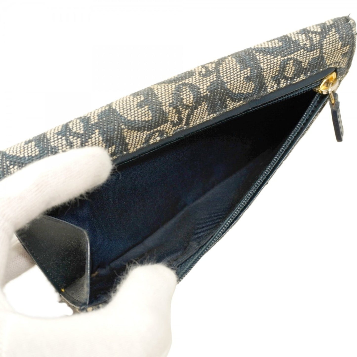 Christian Dior Trotter Saddle Canvas Tri-fold Wallet, Navy, Women's