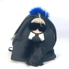Fendi 7VZ016 backpack bag fur studs Backpack Black blue — Like New