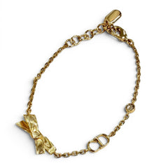 Christian Dior DIOR B3335 WOMCY CD Bow (Current Model) - 17cm total length, ribbon rhinestone bracelet, gold, women's, with box and dust bag — Like New