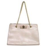 Salvatore Ferragamo Vara Ribbon Chain Tote Bag Shoulder Beige x Gold Hardware Women's — Like New
