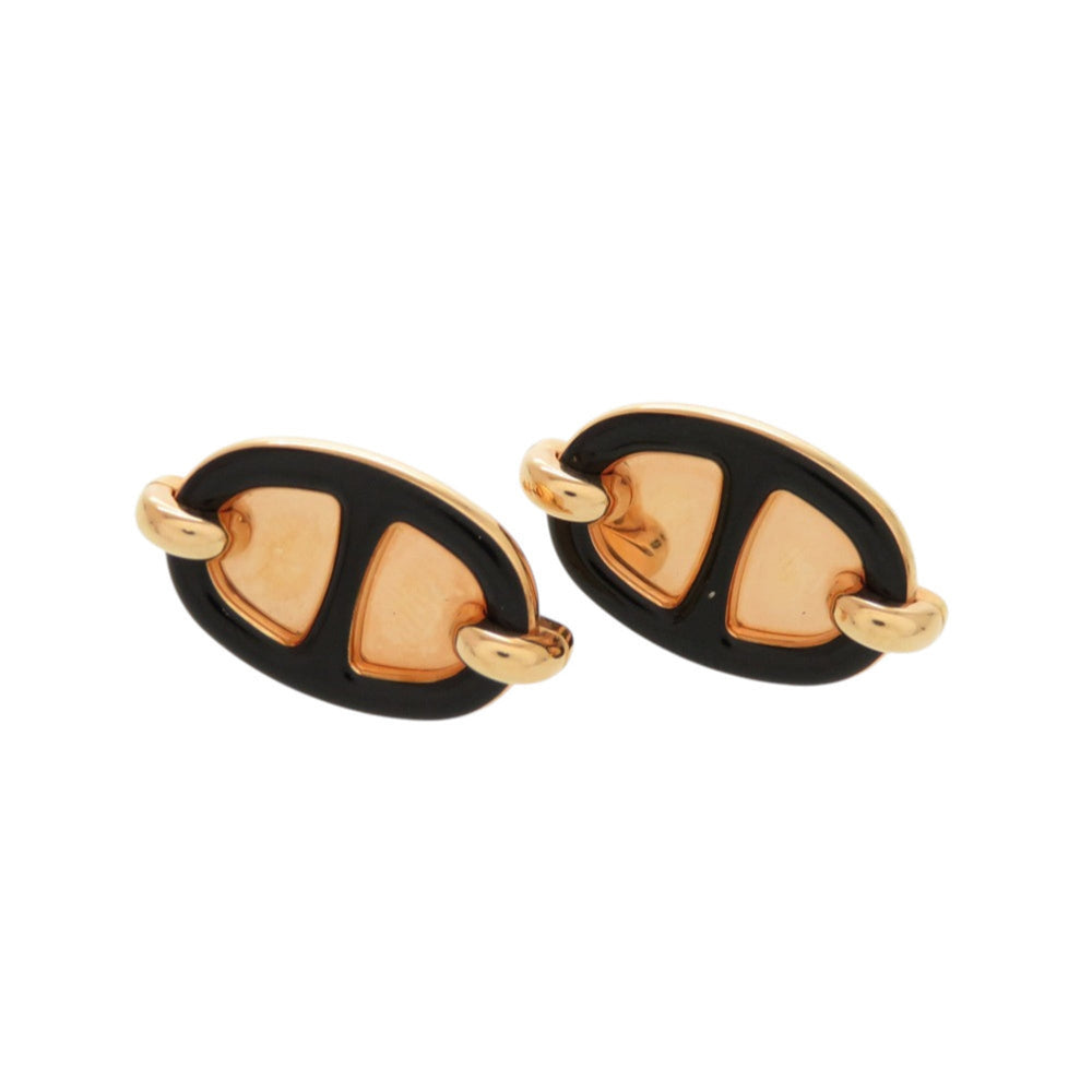 Hermes Mini Maillon Earrings, Rose Gold Hardware, Black Accessories, Black, 1401 HERMES — Like New