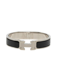 Hermes Click H PM Bracelet Bangle Silver Black Metal Enamel Women's HERMES — Like New