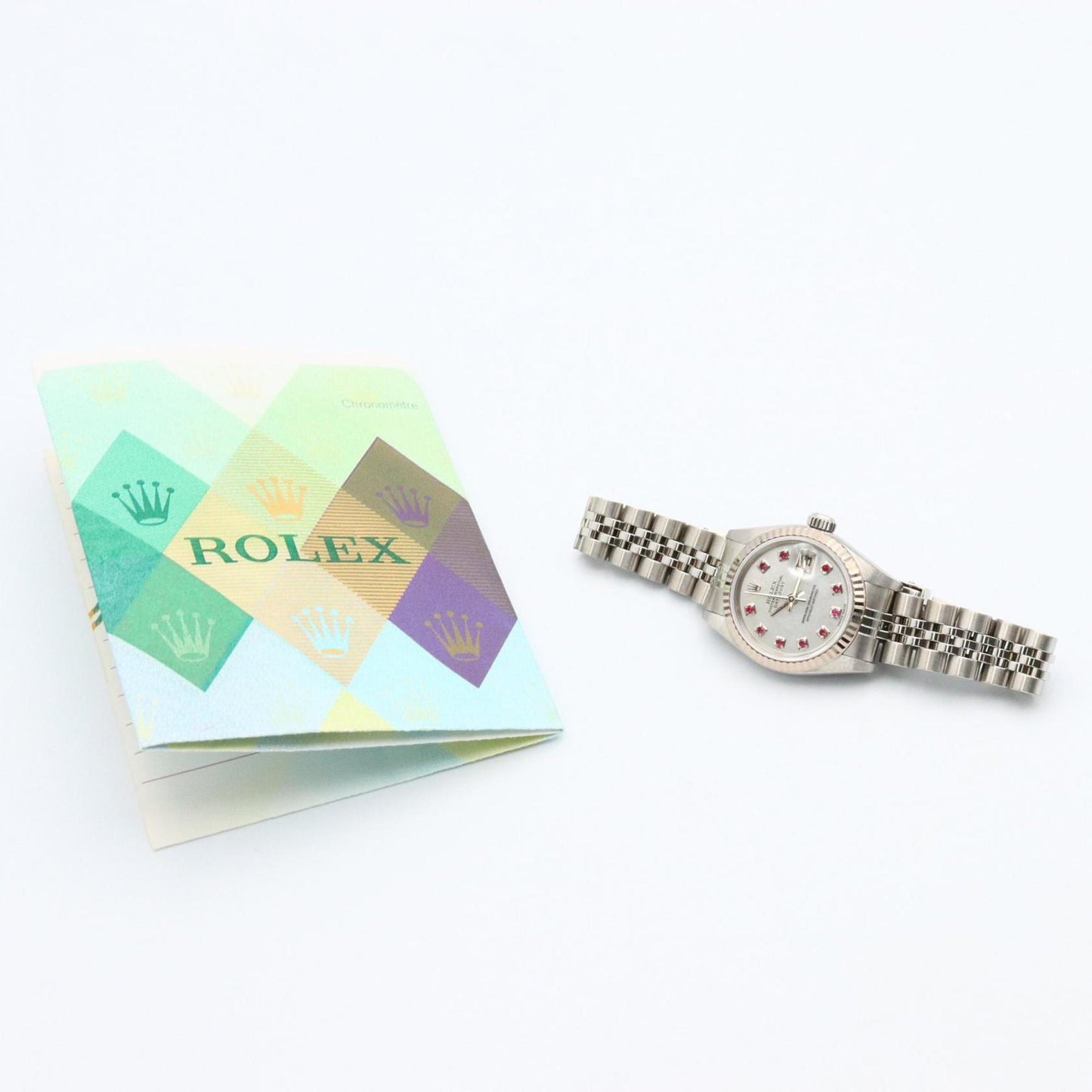 Rolex Datejust 10-Piece Ruby Y Series Watch, 18K White Gold (White Gold) Stainless Steel, Ruby, Women's, Silver, 79174NGR