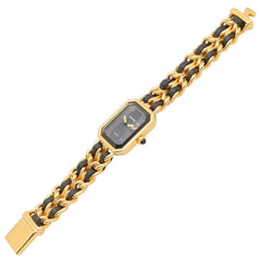 Chanel CHANEL Première S Watch, Gold Plated (GP), Leather Strap, Women's, Black, H0001 — Very Good