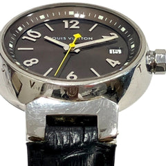 Louis Vuitton Tambour Q1311 Watch, Total Weight 49.5g, Stainless Steel, Genuine Leather Strap, Quartz Movement, Brown Dial — Good