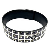 Prada choker for women, triangle logo accessory, PRADA leather, 2IC046, black, white, silver hardware — Like New