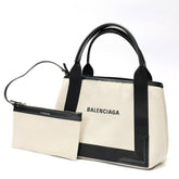 Balenciaga Navy Cabas S Tote Bag 339933 Canvas Leather Natural Black — Like New