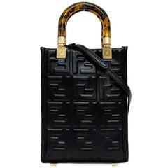 Fendi 2-way bag Sunshine f-21250 Black Tortoiseshell 8BS051 Leather FENDI FF Embossed Women's Compact — Like New