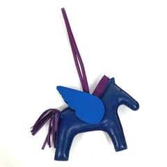 HERMES Horse Keychain Cheval Rodeo Pegasus MM Accessory Bag Charm Agneau Milo Men's Women's Blue — Like New