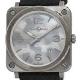 Bell & Ross Watch Aviation 39 f-22679 Camouflage White Shell Silver Gray BRS-64-S Men's SS Suede Leather Rubber Quartz Square Dial Interchangeable Strap Battery Operated — Good
