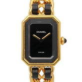 Chanel CHANEL Première S Watch, Gold Plated (GP), Leather Strap, Women's, Black, H0001 — Very Good