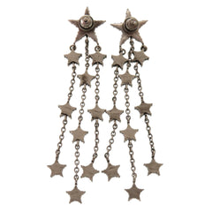 Christian Dior Star Motif CD Logo Stone Gunmetal Earrings Accessory 0872 — Like New