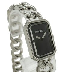 CHANEL Premiere Double Chain Black Dial Stainless Steel Women's Quartz Watch H4199 — Like New