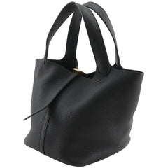Hermes Picotin Lock 22 MM Handbag, Taurillon Clemence Leather, 2022 Model, Black, U-shaped Belt Buckle, Women's — Like New