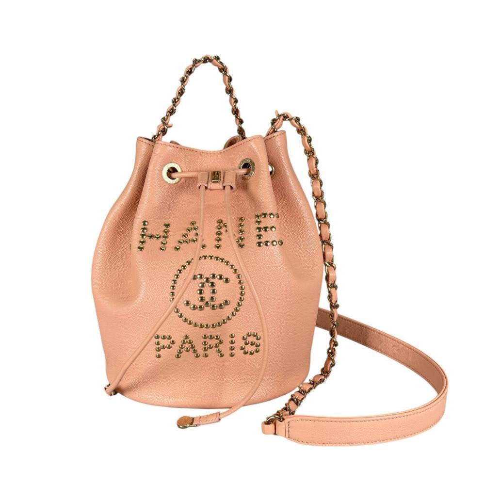 Chanel Deauville Shoulder Bag for Women, Studded Logo, Gold Hardware, Crossbody, Pink with Hardware — Like New