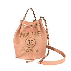 Chanel Deauville Shoulder Bag for Women, Studded Logo, Gold Hardware, Crossbody, Pink with Hardware — Like New