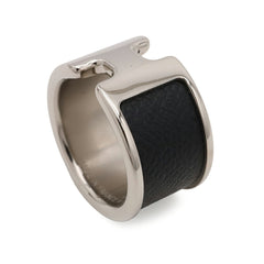 HERMES Olympe GM Ring, Metal, Veau Madame Leather, Silvery Black, Japanese Size Approx. 1 — New - Store Return