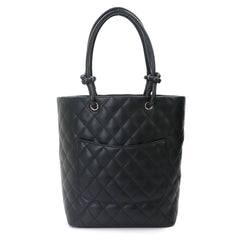 Chanel Cambon Line Medium Tote Handbag, Leather Enamel Black, A25167, Silver Hardware — Like New