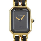 CHANEL Premiere S Watch H0001, Gold-Plated Leather Quartz Movement, Analog Display, Black Dial, Women's — Good