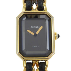 CHANEL Premiere S Watch H0001, Gold-Plated Leather Quartz Movement, Analog Display, Black Dial, Women's — Good