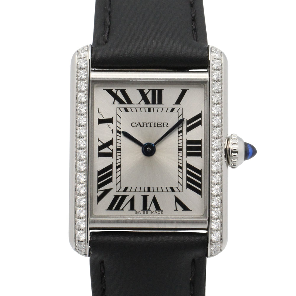Cartier Tank Must SM Watch, Stainless Steel, Leather Strap, Diamond, Ladies, Silver Tone, W4TA0016 — Very Good