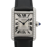 Cartier Tank Must SM Watch, Stainless Steel, Leather Strap, Diamond, Ladies, Silver Tone, W4TA0016 — Very Good