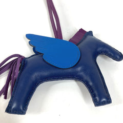 HERMES Horse Keychain Cheval Rodeo Pegasus MM Accessory Bag Charm Agneau Milo Men's Women's Blue — Like New
