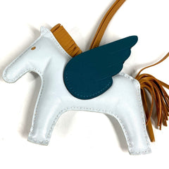HERMES Horse Keychain Cheval Rodeo Pegasus MM Accessory Bag Charm Agneau Milo Men's Women's Blue Like New — Like New