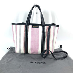 Balenciaga 671404 stripe 2WAY Shoulder Bag Crossbody Tote Bag Hand Bag pink Black x White — Like New