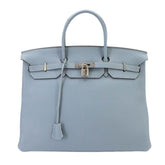 Hermes Birkin 40 Togo Blue Lin Handbag □Q Stamp Silver Hardware — Like New