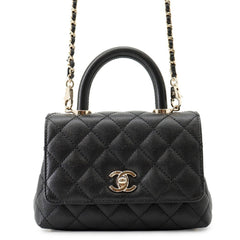 Chanel handbag, Coco Mark, Matelassé, Handle, XXS, caviar leather, AS2215, CHANEL 2-way, black, women's — Like New