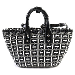 BALENCIAGA 671342 Bistro Basket Bag, XS, Enamel, 2-Way Handbag/Shoulder Black, Gray, White, Includes Dust Made in Italy, Women's — Like New