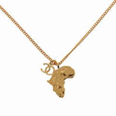 Chanel Coco Mark African Continent Motif Metal Faux Pearl Rhinestone Gold Necklace 0357CHANEL — Like New