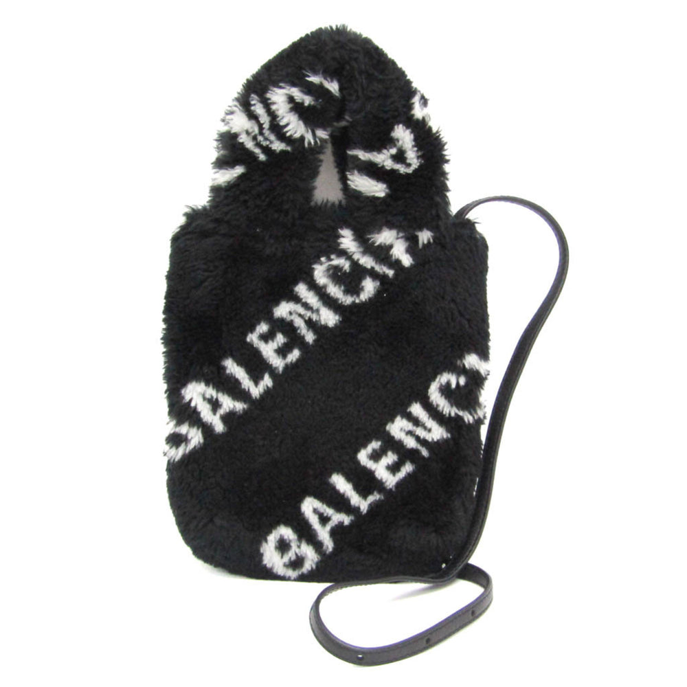 Balenciaga Everyday Phone Holder 596564 Women's Leather,Faux Fur Handbag,Shoulder Bag Black,White — Like New