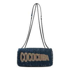 CHANEL COCOCUBA Sequin Chain Shoulder Bag Leather Blue — Like New