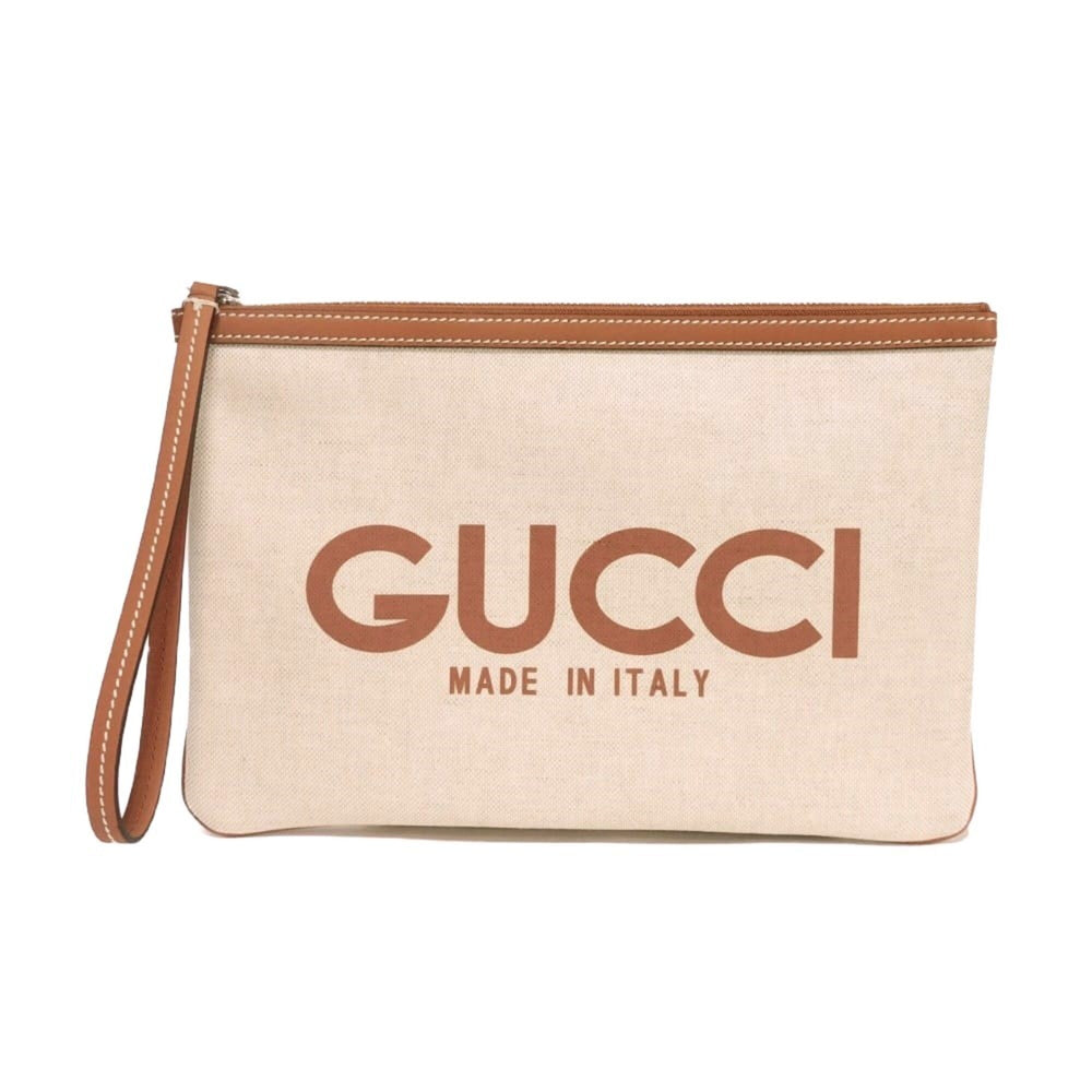 Gucci GUCCI Clutch Bag Logo Print Pouch Canvas Brown GG Supreme Cotton Linen Natural 777165 FACUL 8451 Men's Women's — Like New